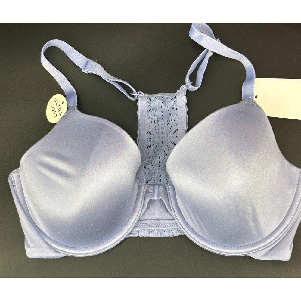 b.tempt'd Wacoal Future Foundation Lace T-Back Front Close Bra 34C Blue 953353